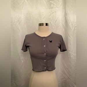 Grey Butterfly Crop Top